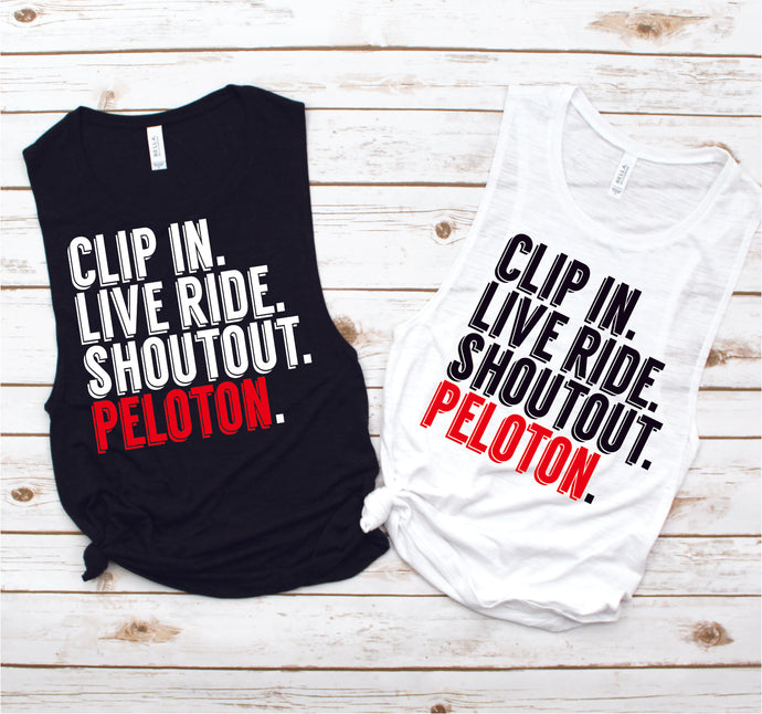 Clip In Live Ride Shoutout Spin Muscle Tank - Fitness Tees by Hustle and Soul Clothing - Hustle and Soul Clothing